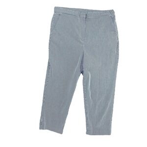 Lands' End Striped Cropped Pants‎ High Waist Casual Career Blue White 14